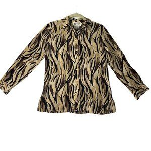 VINTAGE Frances La Vie Women Size M 100% Silk Striped Button Up Blouse Shirt